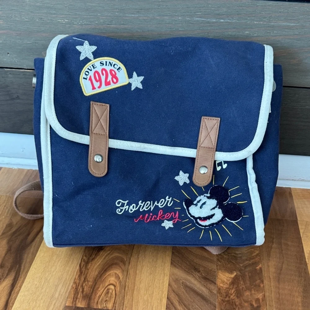 Vintage Disney Navy and Brown Mickey Mouse Backpack